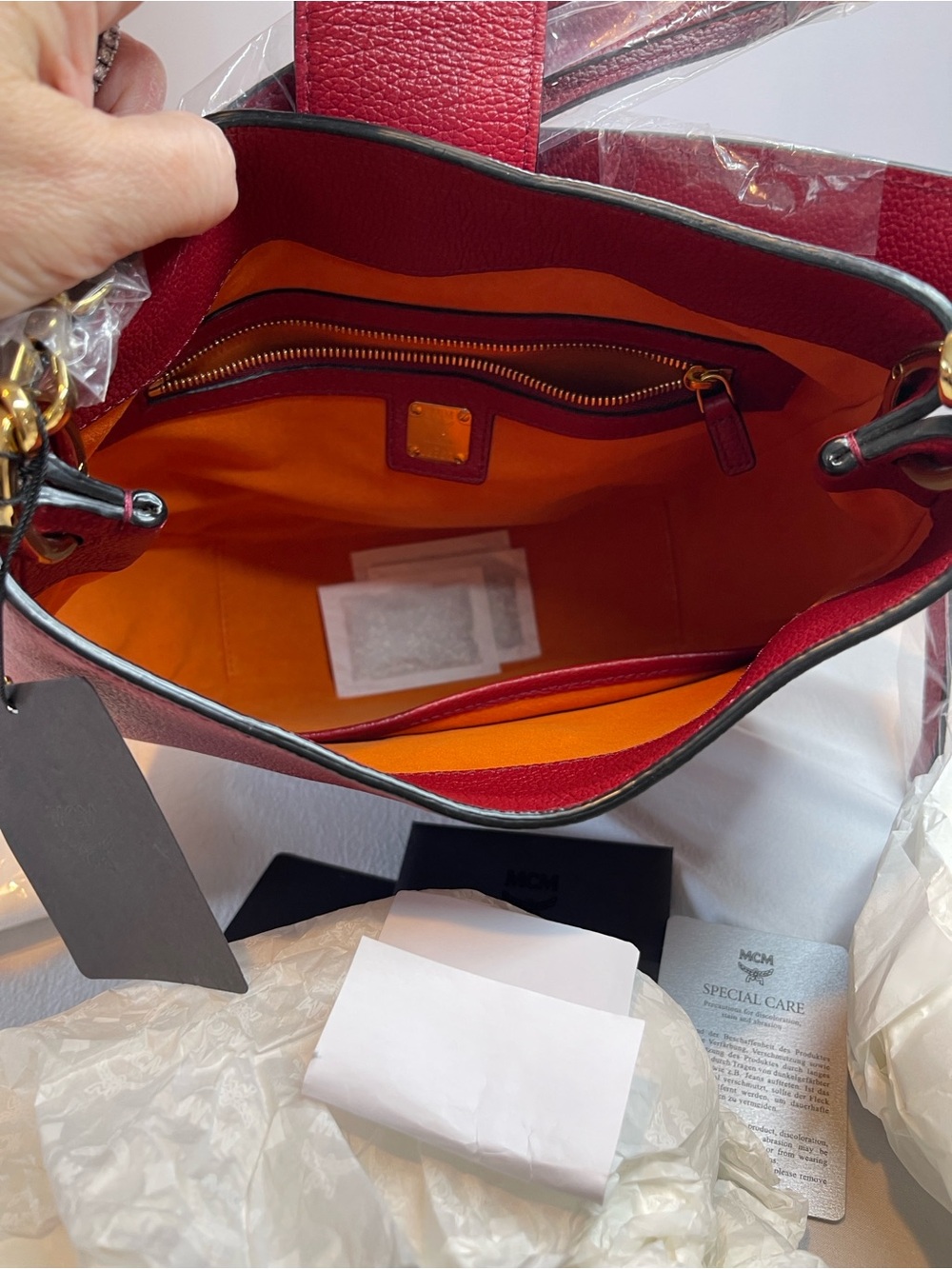 MCM Patricia Shoulder Bag Ruby Red Leather NWT Authenticated - Picture 11 of 15